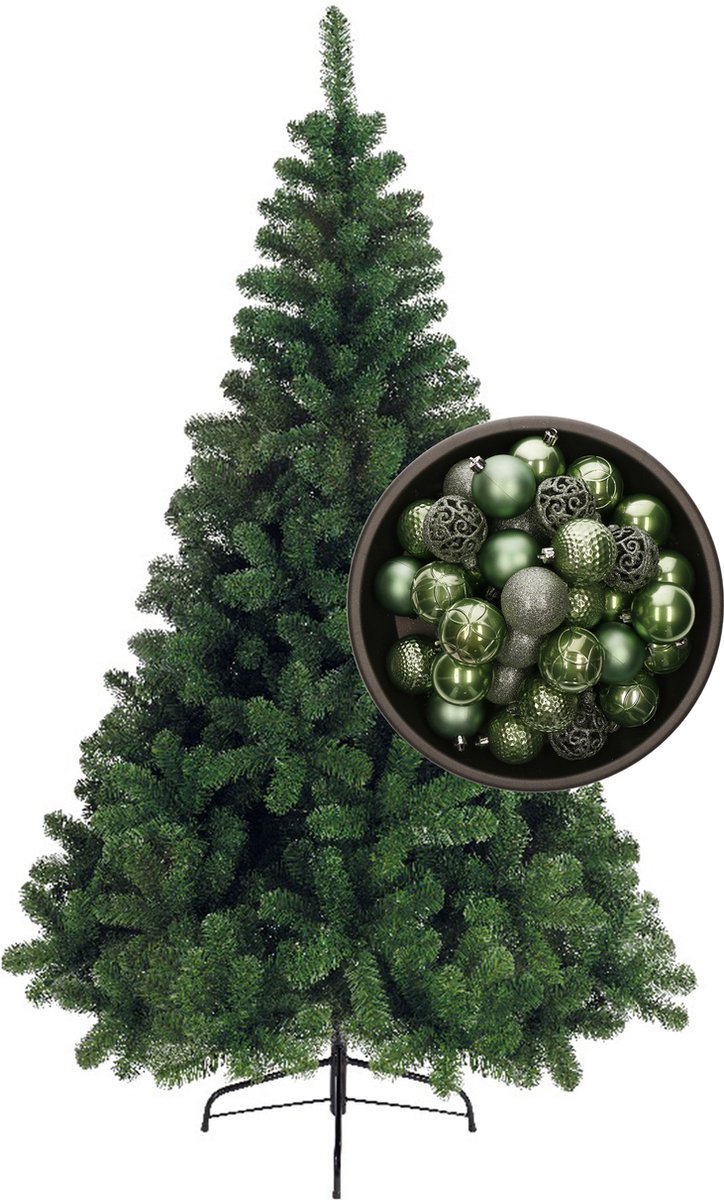 Bellatio Decorations kerstboom H240 cm - met kerstballen salie groen