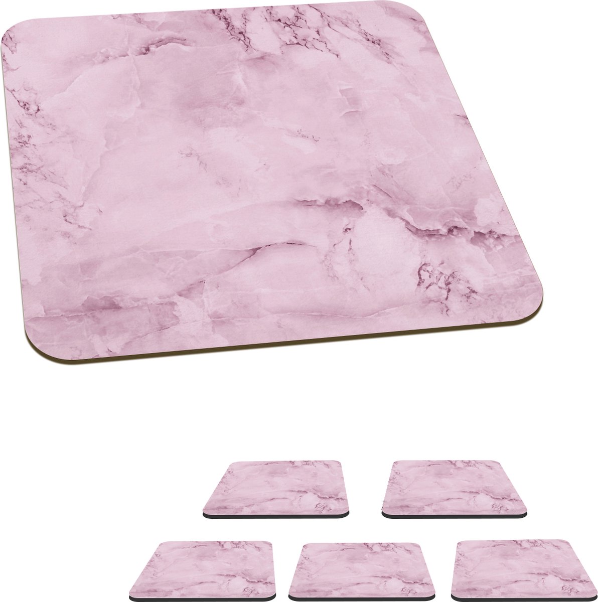 Onderzetters voor glazen - Marmer - Roze - Luxe - 10x10 cm - Glasonderzetters - 6 stuks