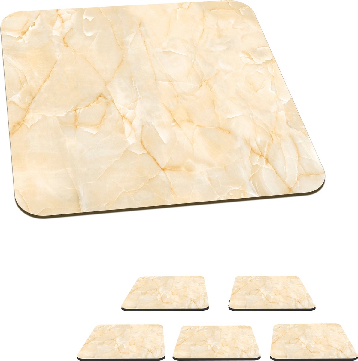 Onderzetters voor glazen - Marmer - Geel - Wit - 10x10 cm - Glasonderzetters - 6 stuks