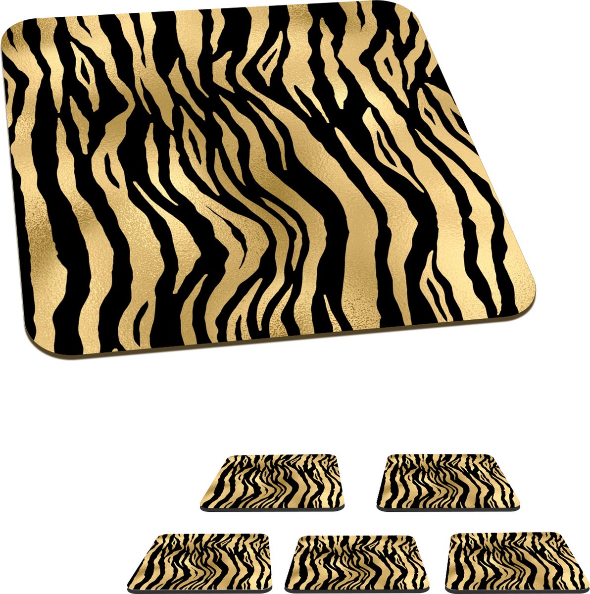 Onderzetters voor glazen - Patronen - Zebra - Goud - 10x10 cm - Glasonderzetters - 6 stuks