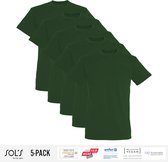 5 Pack Sol's Heren T-Shirt 100% biologisch katoen Ronde hals Bottle Groen Maat S