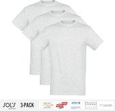 3 Pack Sol's Heren T-Shirt 100% biologisch katoen Ronde hals Ash Grey Maat 3XL