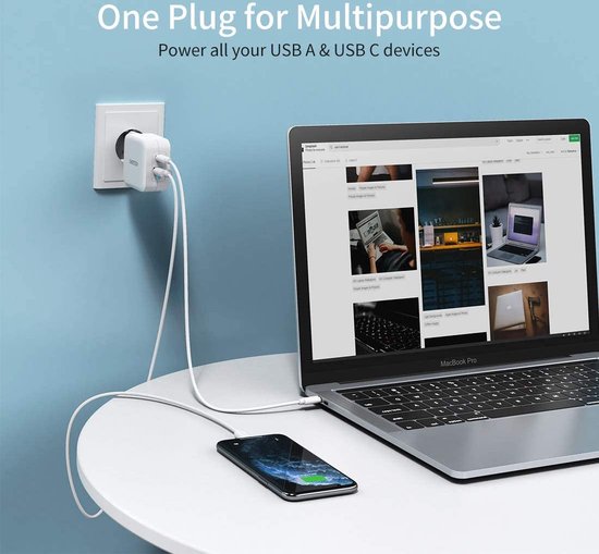 Choetech - Dual GaN-Tech stroomadapter USB-C/USB-A - Power Delivery - 65W