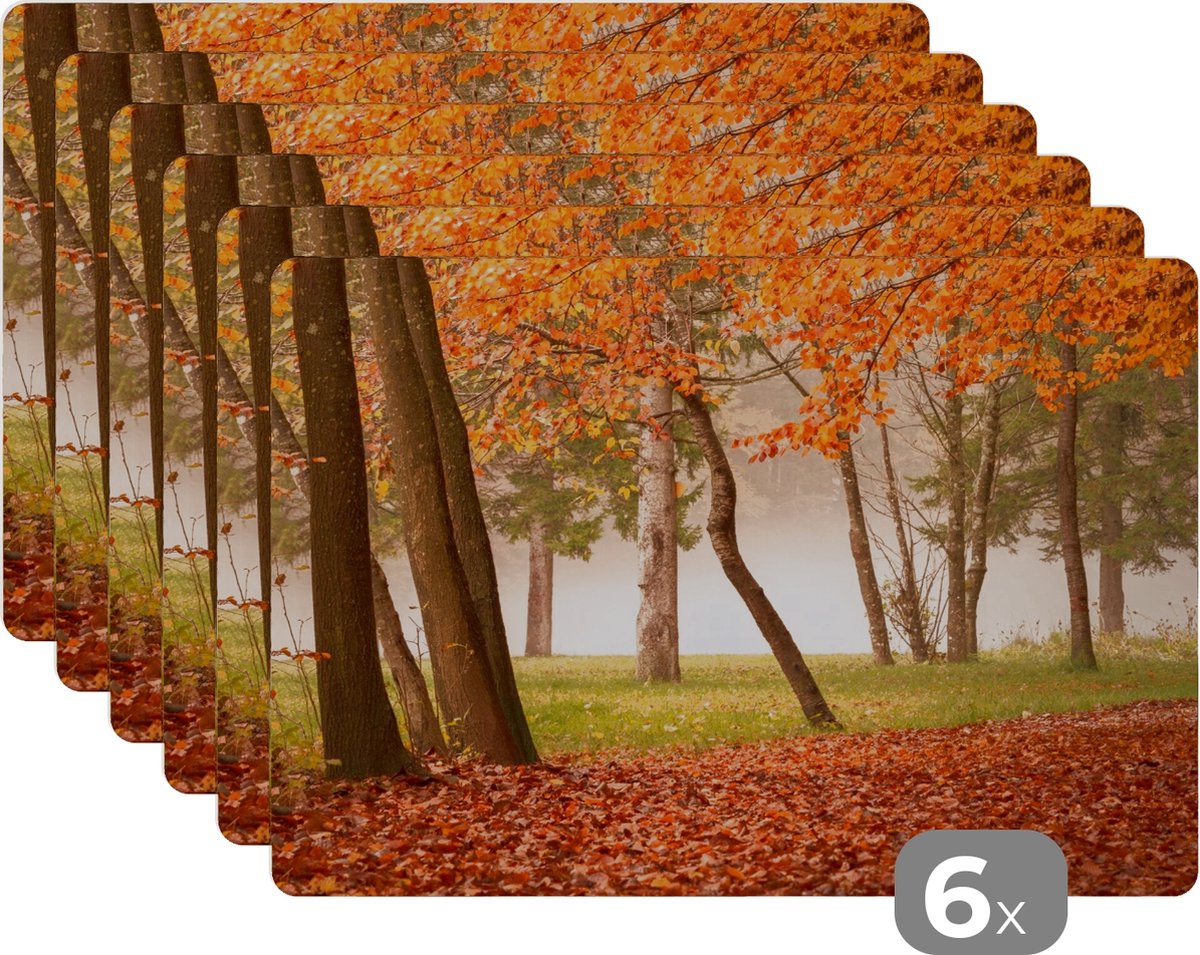 Placemat - Placemats kunststof - Bladeren - Herfst - Bos - 45x30 cm - 6 stuks - Hittebestendig - Anti-Slip - Onderlegger - Afneembaar