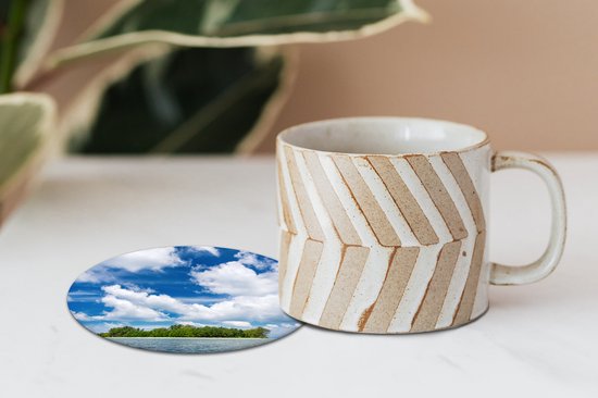 Sous-verres de verre - Rond - Île - Été - Tropical - 10x10 cm - Dessous de verre - 6 pièces