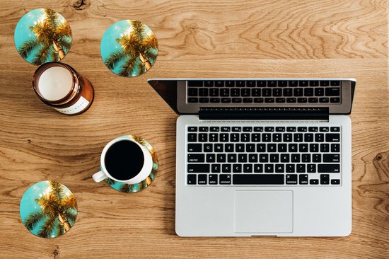 Sous-verres pour verres - Ronds - Palmier - Été - Tropical - 10x10 cm - Sous-verres en verre - 6 pièces