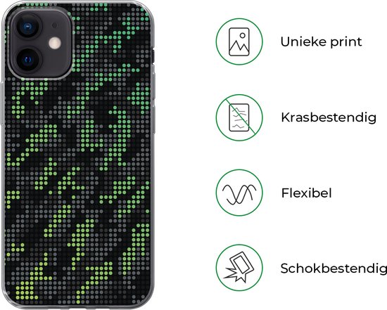 Coque iPhone 12 - Motif camouflage à pois verts et gris - Siliconen
