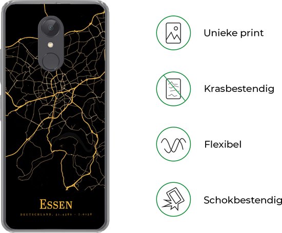 Telefoonhoesje Geschikt voor Xiaomi Geschikt voor Redmi 5 hoesje - Essen - Kaart - Goud - Siliconen Telefoonhoesje Telefoonhoesje