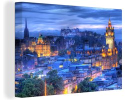 Canvas Schilderij Kasteel - Licht - Nacht - Edinburgh - 60x40 cm - Wanddecoratie