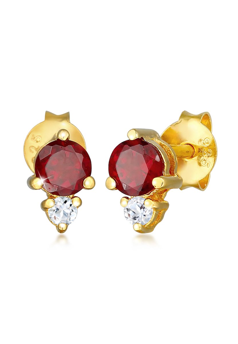 Elli PREMIUM - Oorbellen - Dames Oorbellen Hart Rood met Granaat en Topaas Edelsteen in 925 Sterling Zilver Verguld - Dames