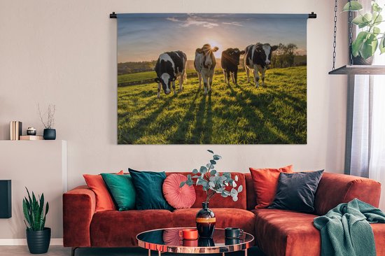 Tapisserie - Toile murale - Vaches - Soleil - Herbe - Animaux - Ferme - 180x120 cm - Tapisserie