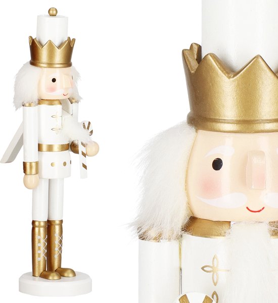 Noël Casse-Noisette Noël | Soldat en bois | Décorations de Noël | Or / Blanc | 30,5 cm
