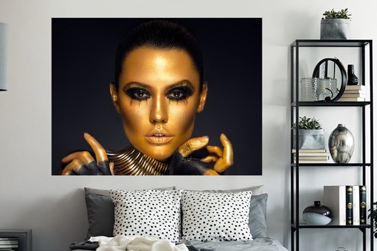 Muurstickers - Sticker Folie - Make up - Tas - Goud - Luxe - Vrouw - 160x120 cm - Plakfolie - Muurstickers Kinderkamer - Zelfklevend Behang XXL - Zelfklevend behangpapier - Stickerfolie