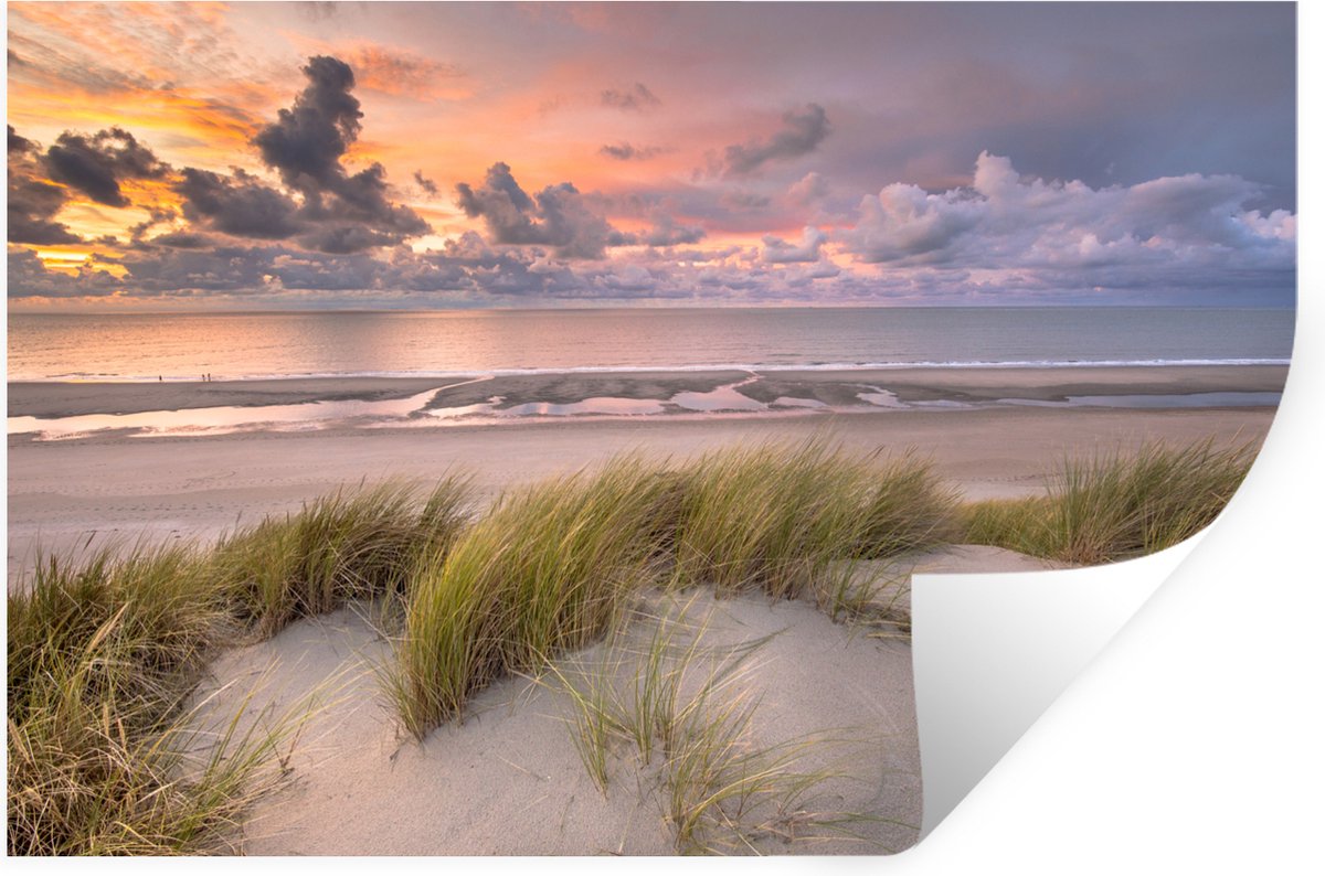 Muurstickers - Sticker Folie - Zonsondergang - Duin - Strand - Planten - Zee - 30x20 cm - 