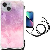 Smartphone hoesje Geschikt voor iPhone 14 Plus Stevige Telefoonhoesje met transparante rand Pink Purple Paint