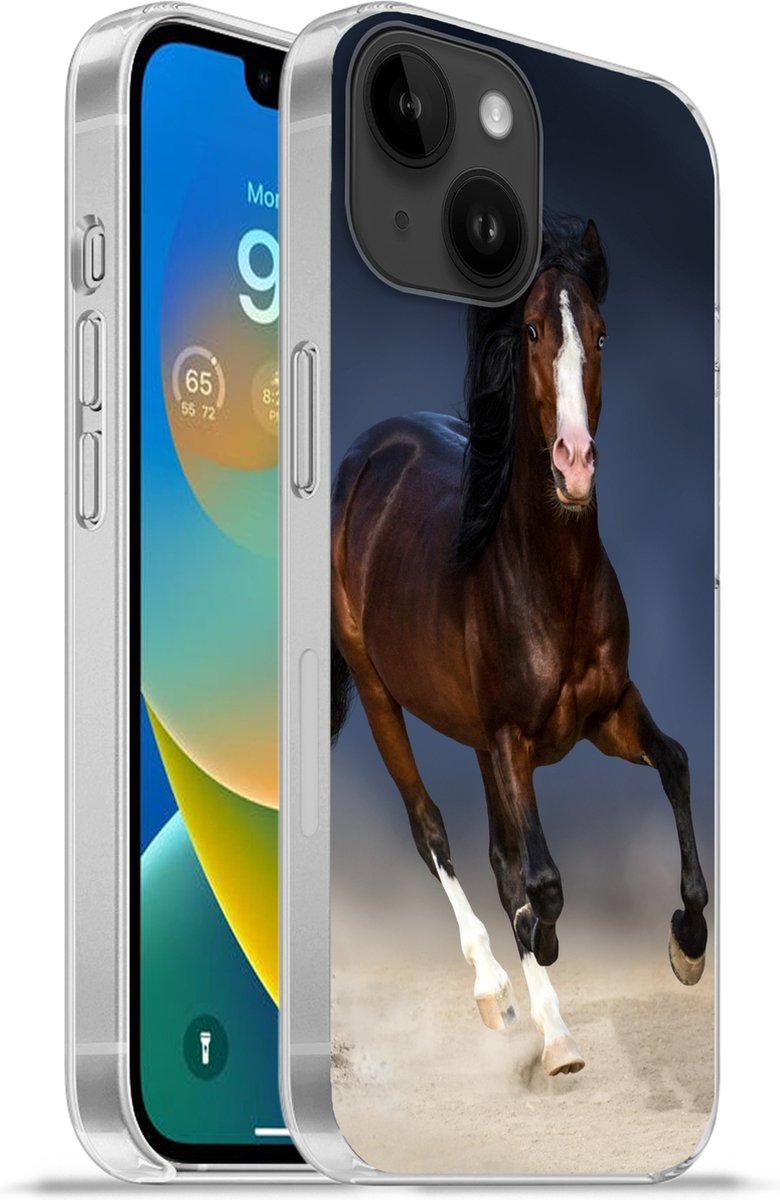 Telefoonhoesje Geschikt voor Apple Iphone 14 hoesje - Paarden - Dieren - Zand - Siliconen Telefoonhoesje Telefoonhoesje