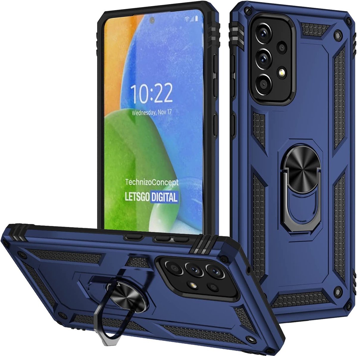 Anti-Shock Hybrid Ring Armor Hoesje Geschikt voor: Samsung Galaxy A73 5G - blauw