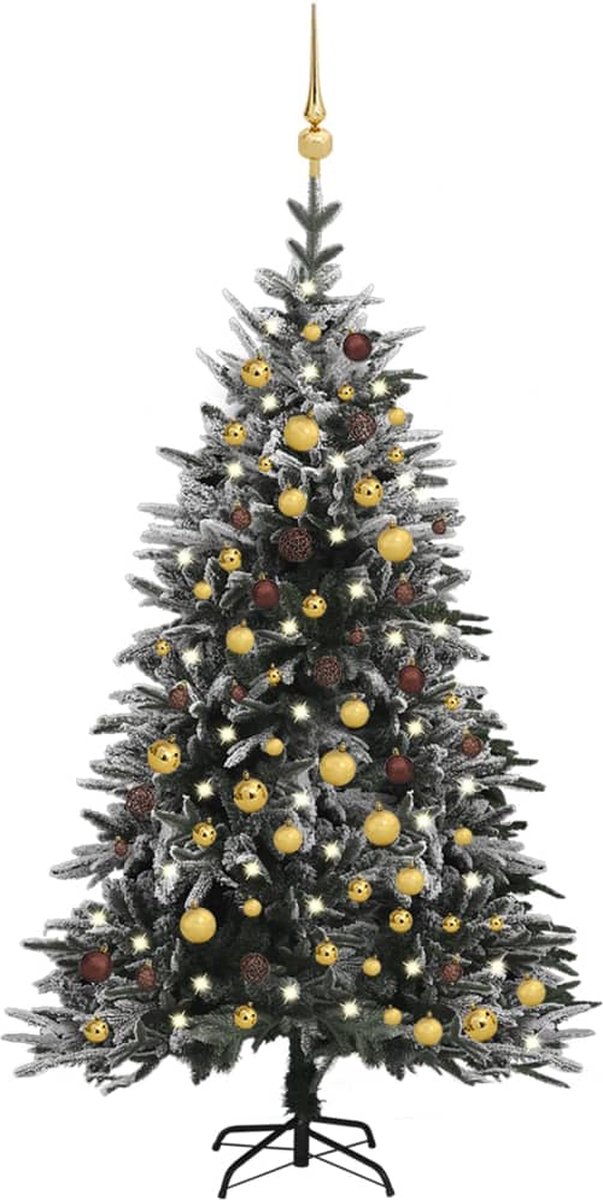 Prolenta Premium - Kunstkerstboom met LED's, kerstballen en sneeuw 180 cm PVC PE