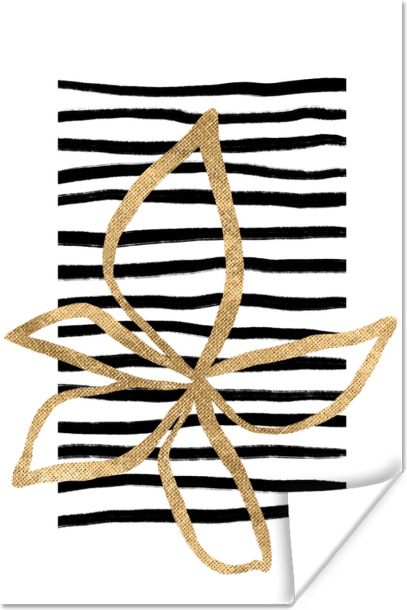 Poster Bloem - Goud - Lijn - 80x120 cm