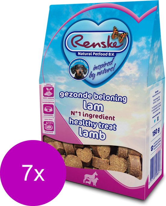 7x Renske Gezonde Beloning Hartjes Lam 150 gr