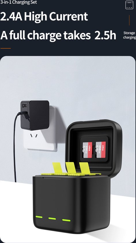 Telesin Oplaadbox voor 3 batterijen - voor GoPro 9 / GoPro 10 / GoPro 11 / GoPro 12 - Telesin