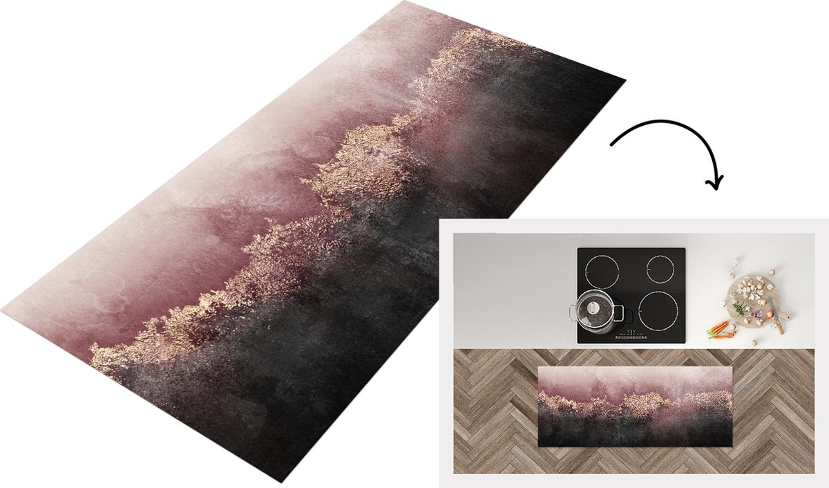 KitchenYeah Keukenloper - Loper keuken - Glitter - Goud - Abstract - 120x50 cm - Keukenloper vinyl Multicolor