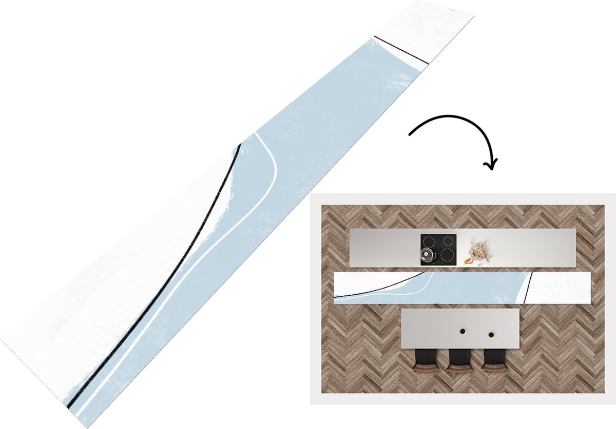 KitchenYeah Keukenloper - Loper keuken - Blauw - Minimalisme - Abstract - Keukenloper vinyl, foto 8