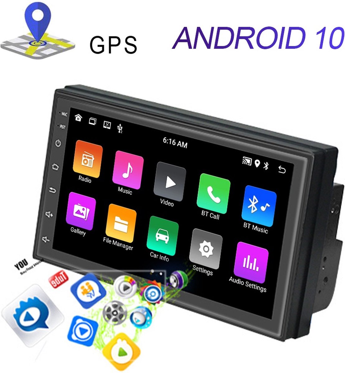 TechU™ Autoradio AT22 – 2 Din 7” Touchscreen Monitor – Bluetooth & Wifi – Android 10 – Handsfree bellen – FM radio – USB – GPS Navigatie – 1G RAM + 32G ROM