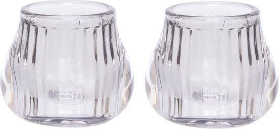 2x stuks glazen theelichthouder / waxinelichthouder grijs rond 8 cm - Kaarsenhouder