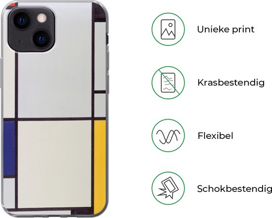 Coque iPhone 13 mini - Tableau I - Piet Mondrian - Siliconen.