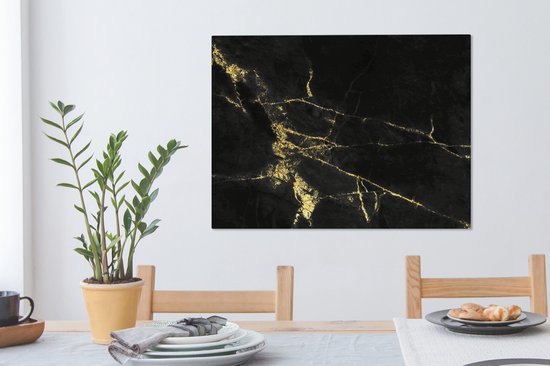 Toile Peinture Marbre - Zwart - Or - Luxe - 80x60 cm - Décoration murale