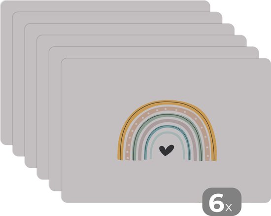 Set de table enfants - Set de table - Napperons de table plastique - Arc-en-ciel - Coeur - Pois - Pastel - Enfants - 45x30 cm - 6 pièces - Résistant à la chaleur - Antidérapant - Coussin - Amovible