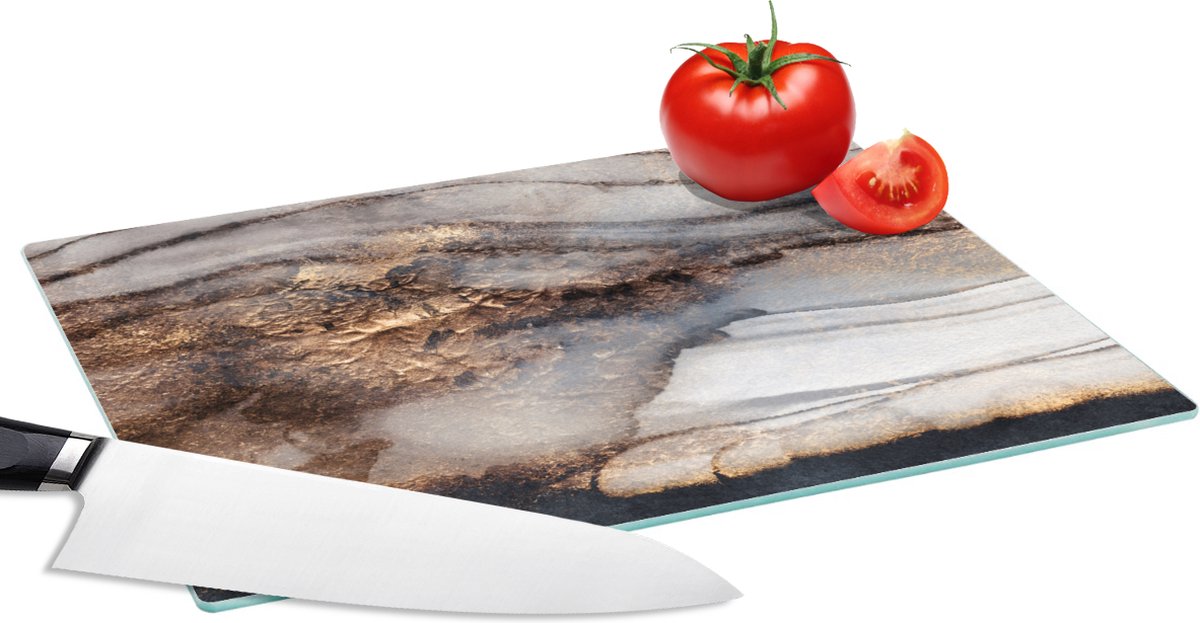 Glazen Snijplank - 28x20 - Storm - Goud - Abstract - Snijplanken Glas