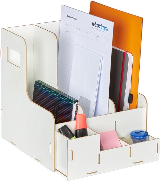tijdschriftencassette - 3 vakken - A4 - met bureau organizer - staand - wit