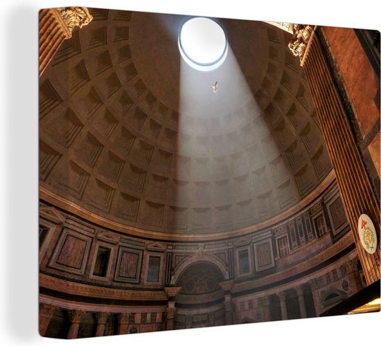 Lichtstraal door de oculusopening in het Pantheon in Rome Canvas 80x60 cm - Foto print op Canvas schilderij (Wanddecoratie woonkamer / slaapkamer) / Europese steden Canvas Schilderijen