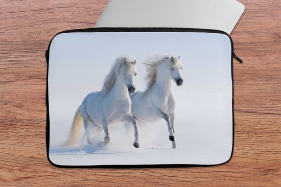 Housse pour ordinateur portable 13 pouces - Hiver - Paarden - Neige - Housse pour ordinateur portable - Dimensions intérieures 32x22,5 cm