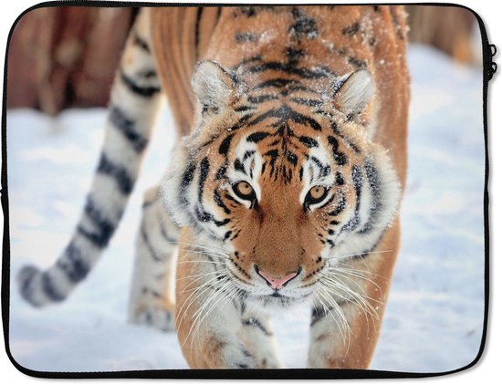 Foto: Laptophoes 17 inch tijger sneeuw dieren laptop sleeve binnenmaat 42 5x30 cm zwarte achterkant