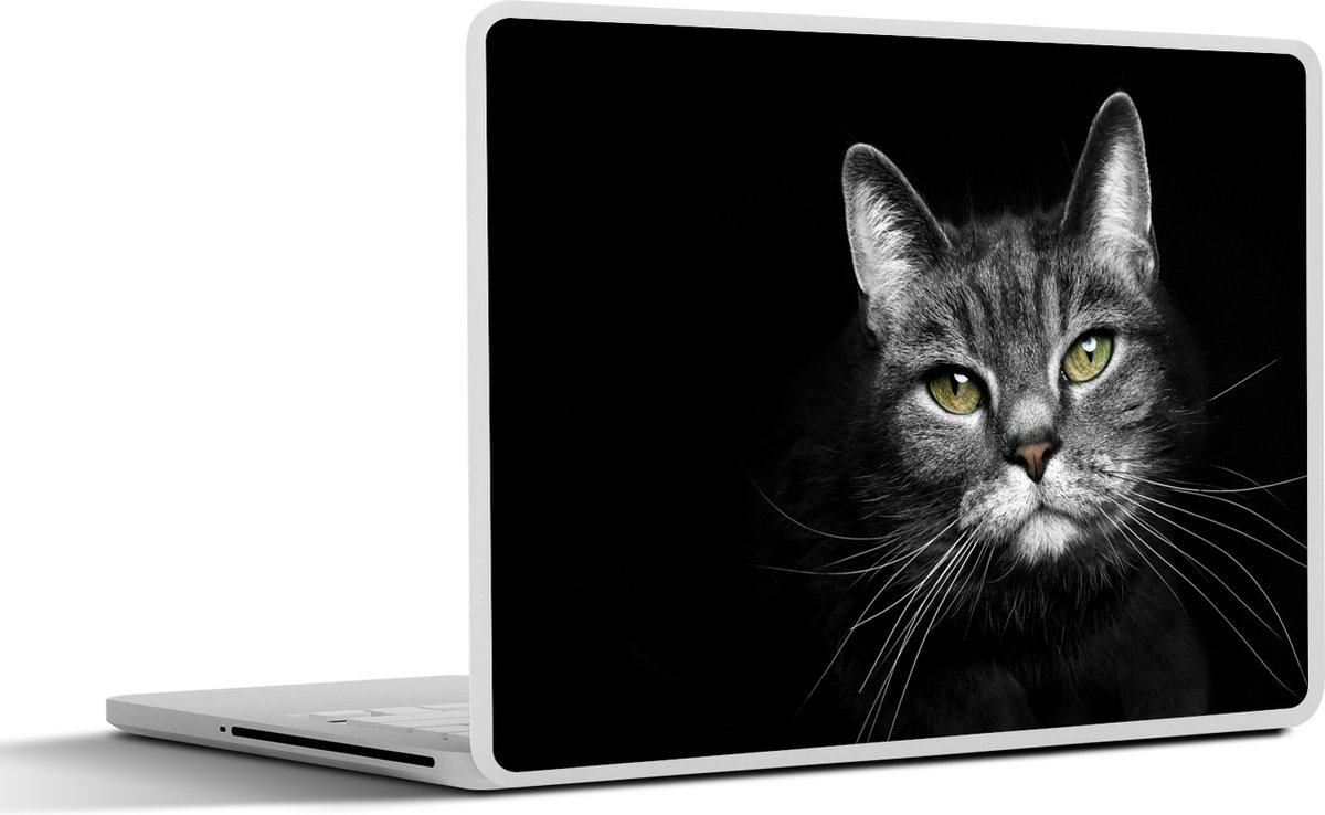 Laptop sticker - 12.3 inch - Huisdieren - Kat - Dieren - Zwart - Wit - 30x22cm - Laptopstickers - Laptop skin - Cover