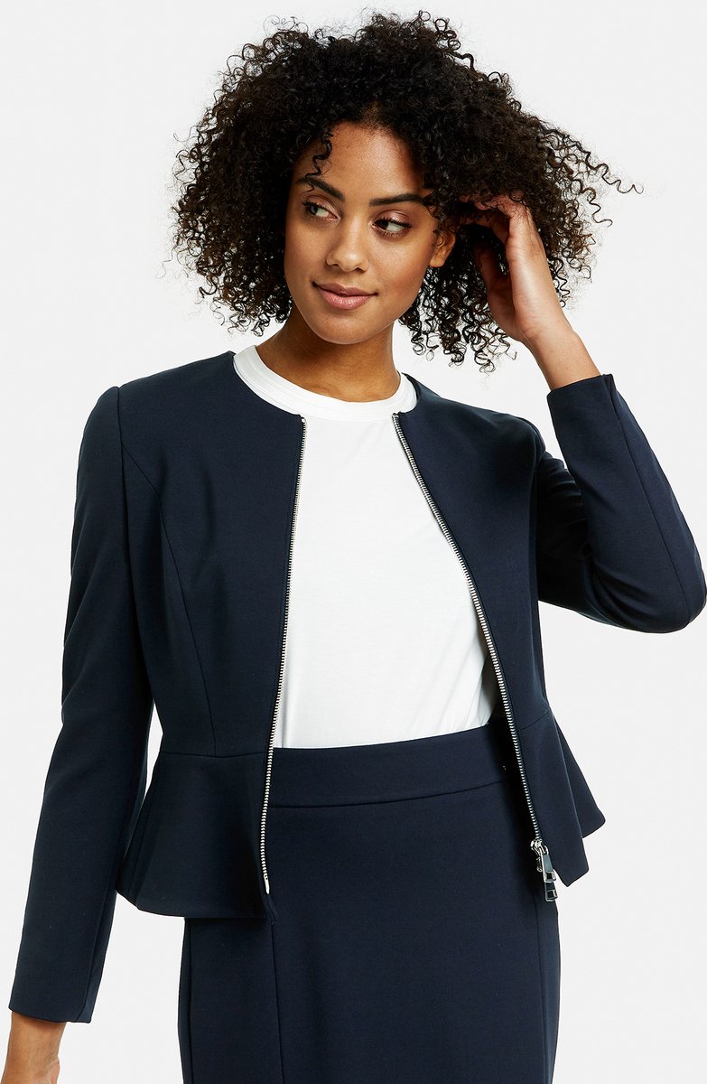 TAIFUN Dames Korte blazer met ritssluiting Navy-42