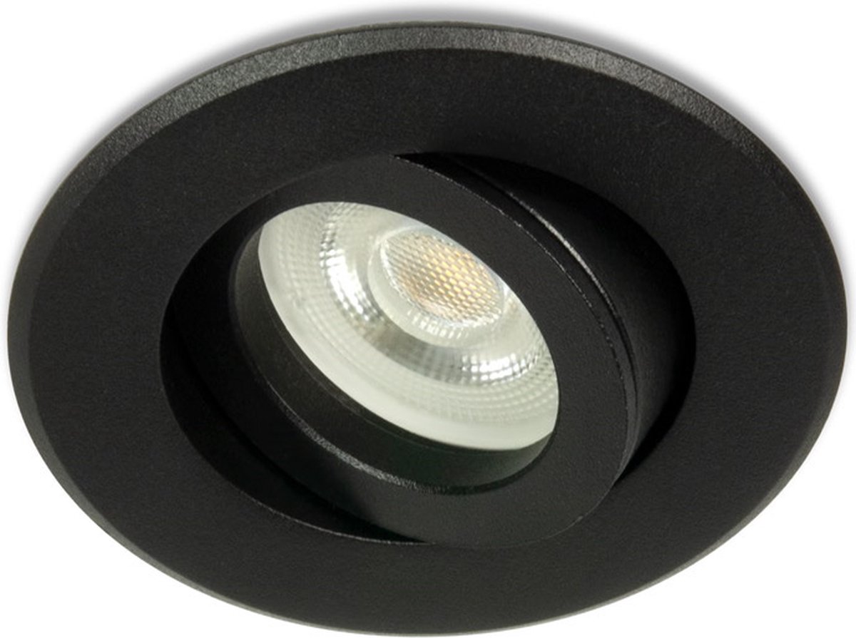 LED Midi inbouwspot Alex -Rond Zwart -Warm Wit -Dimbaar -3.6W -Star Trading LED