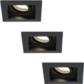 Set van 3 Fresno LED inbouwspots vierkant - Kantelbaar - 5W 400lm - GU10 2700K Warm wit Dimbaar - Zwart - IP20 Plafondspots voor binnen