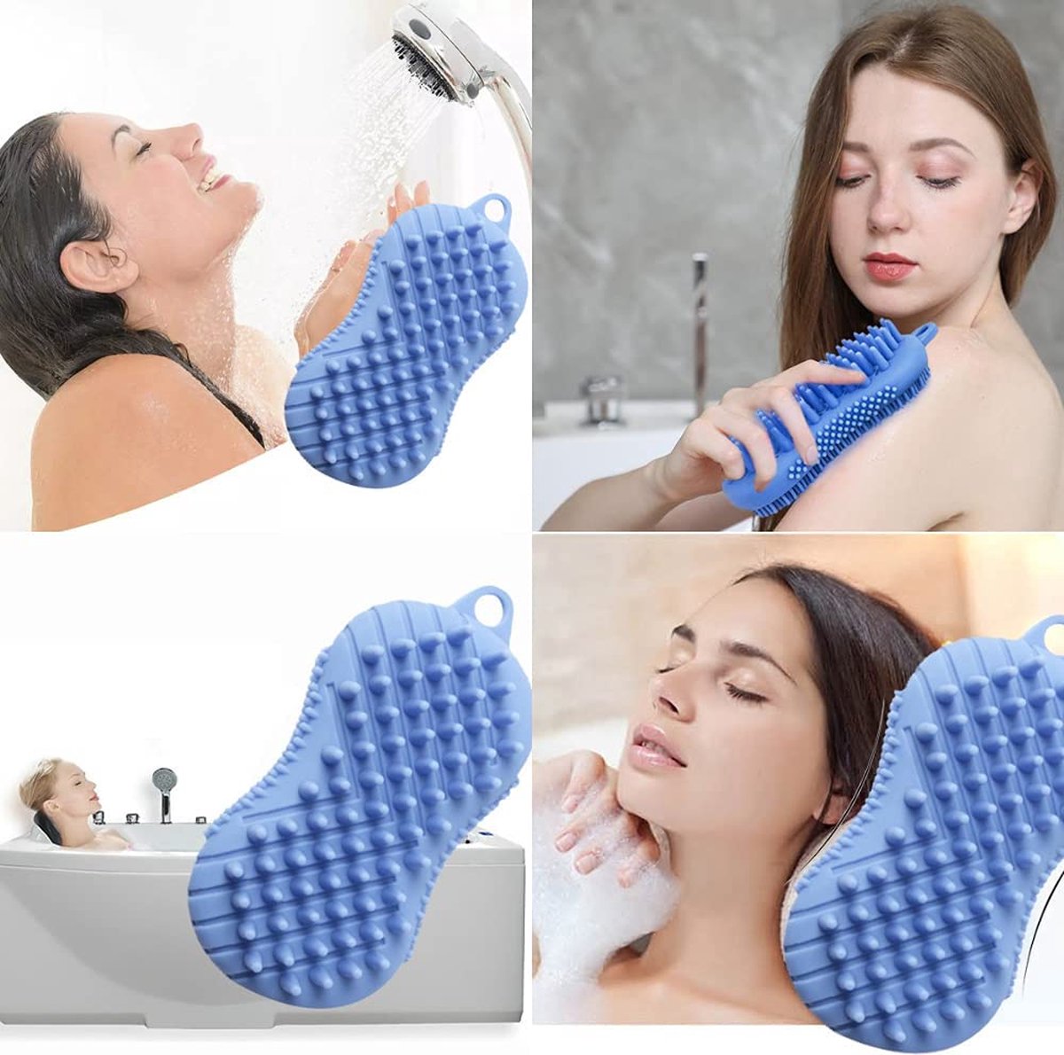 Borvat® | Lichaamsborstel | siliconen lichaamsborstel | babybad siliconenborstel | exfoliërende lichaamsborstel voor het wassen van haar en baden | multifunctionele massageborstel | blauw en roze |