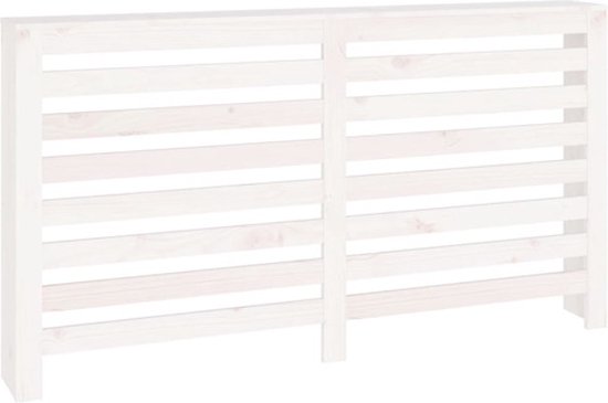 Wit houten frame voor radiatorombouw met horizontale spijlen.