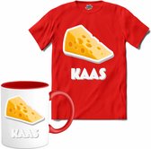 Kaas - grappig verjaardag kleding cadeau - eten teksten - T-Shirt met mok - Heren - Rood - Maat 4XL