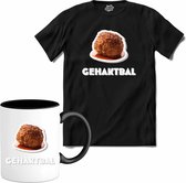 Gehaktbal - grappig verjaardag kleding cadeau - eten teksten - T-Shirt met mok - Heren - Zwart - Maat 4XL
