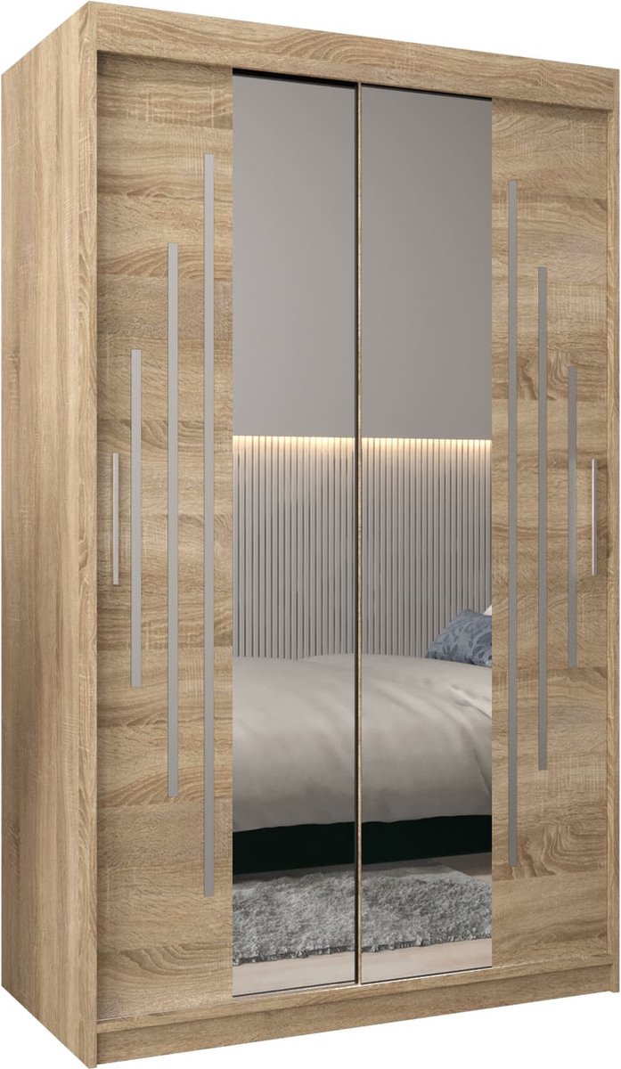 InspireME Kledingkast met 2 schuifdeuren, Modern-stijl, Een kledingkast met planken en een spiegel (BxHxD): 120x200x62 - MALTESE I 120 Sonoma Eik