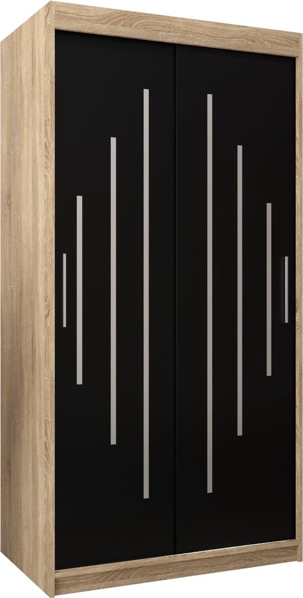 InspireME Kledingkast met 2 schuifdeuren, Modern-stijl, Een kledingkast met planken (BxHxD): 100x200x62 - MALTESE 100 Sonoma Eik + Zwart Mat