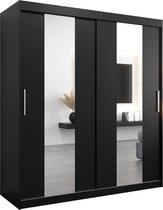 InspireMe - Kledingkast met 2 schuifdeuren, Modern-stijl, Een kledingkast met planken en een spiegel (BxHxD): 180x200x62 - DANCE 180 Zwart Mat