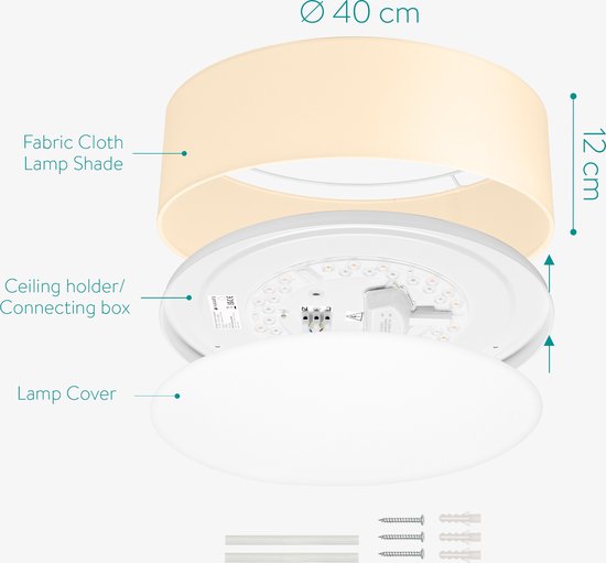 Ronde Plafondlamp 41,5 Cm Diameter Navaris LED Plafondlamp Rond 22W - 41 Cm Stoffen Plafonnière Met Sterreneffect, Dimbaar En Warmwit Licht Met Afstandsbediening Plafonnière Met Afstandsbediening