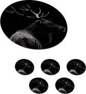 Onderzetters voor glazen - Rond - Hert - Zwart - Portret - Gewei - Dieren - 10x10 cm - Glasonderzetters - 6 stuks